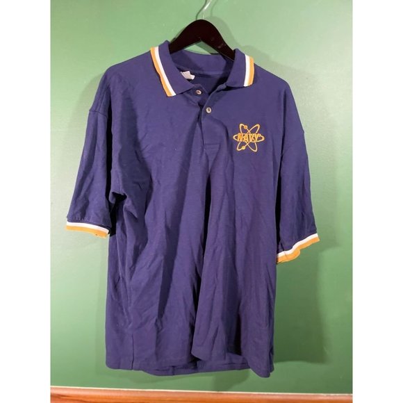 Navy - Men's Blue White/Gold Trim Logo Polo Shirt - Size L - Picture 1 of 7